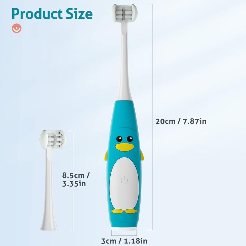 RAZOKO Kids Electric Toothbrush 3 Sided Toothbrush,Sonic Toddler Toothbrush with 2 Brush Heads, Intelligent Timer 5 Gears Adjustment,Ipx7 Waterproof,USB Cable - Image 2